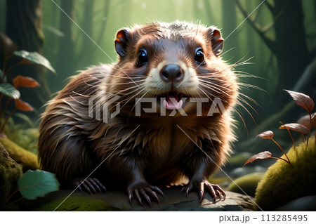 Cute beaver in the habitat. 113285495