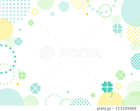四葉のクローバー　緑と黄色のポップなフレーム・背景　初夏 113285668