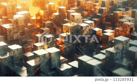 Abstract background with structure of cubes. Colorful cubes texture for technology backdrop. Generated AI. 113285931