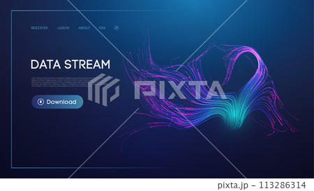 Data stream concept. Data visualization information flow. Blue technology background 113286314