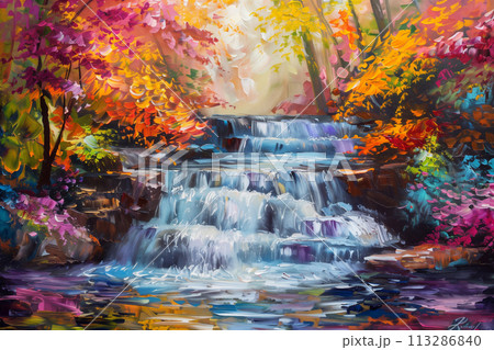 流れる滝と虹色の虹 流れる滝と虹色の虹 113286840