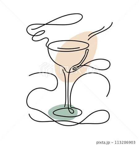 cocktail drawing by one continuous line, isolated, vector 113286903