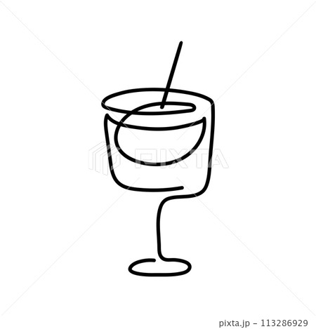 Glass of wine in continuous line art drawing style. Minimalist black line sketch on white background. Vector illustration Glass of wine in continuous line art drawing style. Minimalist black line sketch on white background. Vector illustration 113286929