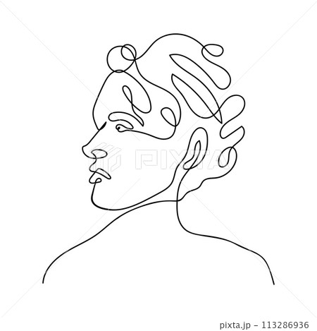 Woman face one line drawing young girl single line portrait line illustration vector artwork 113286936