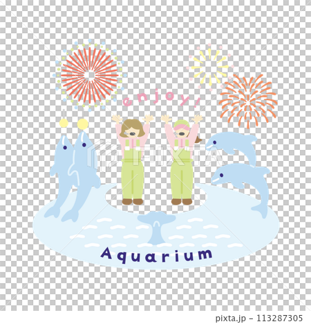 水族館　イルカショーのイラスト（カラー） 113287305