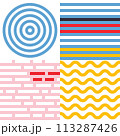 Abstract geometric simple minimalistic set. Brick wall, stripes, waves, random symbols textures. Vector illustration 113287426