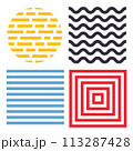Abstract geometric simple minimalistic set. stripes, waves, random symbols textures. Vector illustration 113287428