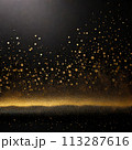 Golden Glitter Confetti on Black Background podium Banner 113287616