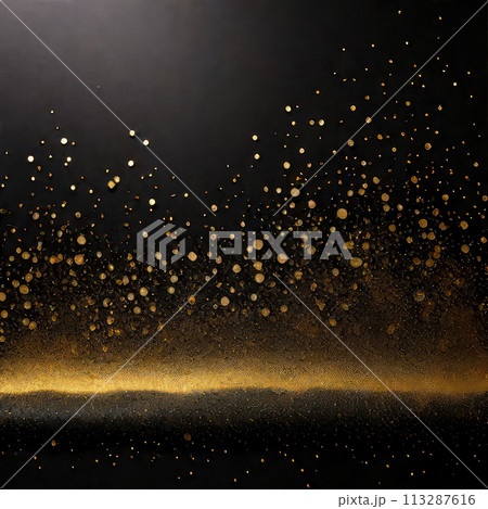 Golden Glitter Confetti on Black Background podium Banner 113287616