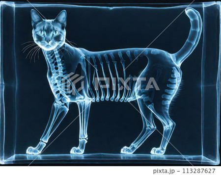 X-ray images of cat animal. Illustration project in dark color X-ray images of cat animal. Illustration project in dark color 113287627