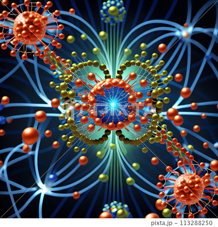 A complex network of interconnected quantum particles. 113288250