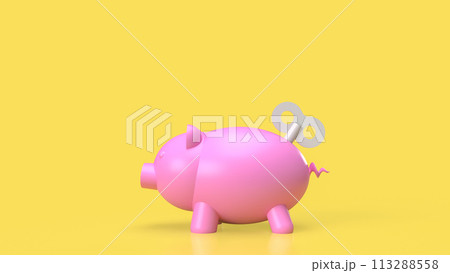 The Piggy Bank and wind up for earn or saving concept 3d rendering. The Piggy Bank and wind up for earn or saving concept 3d rendering. 113288558