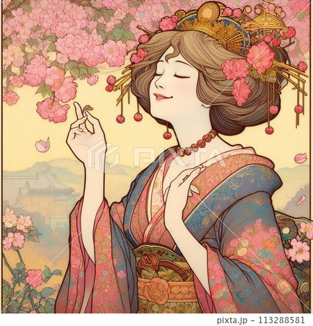 感謝、瞑想する女性 113288581