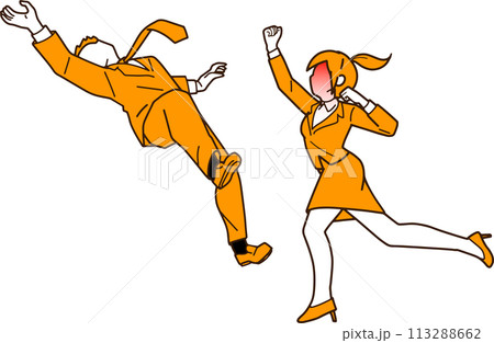 殴り飛ばされるビジネスマンのイラスト 113288662