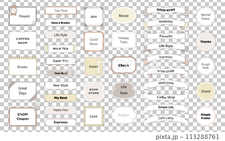 フレーム　吹き出し　セット　飾り　装飾　リボン　フレーム　バリエーション　素材　おしゃれ　デザイン　 113288761
