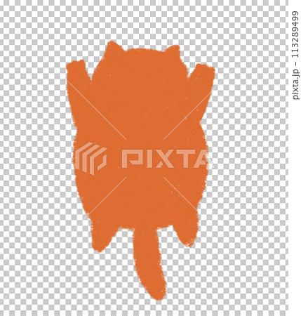 Silhouette of a cat sleeping with its back raised up, crayon-touched, orange Silhouette of a cat sleeping with its back raised up, crayon-touched, orange 113289499