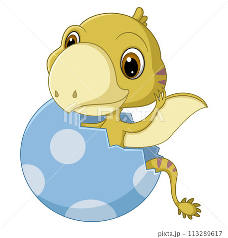 Cartoon baby peteinosaurus hatching from egg of illustration 113289617