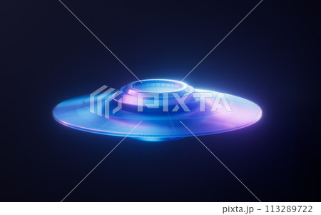 UFO with dark neon light effect, 3d rendering. 113289722