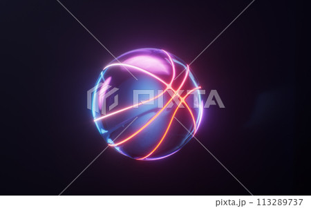 Basketball with dark neon light effect, 3d rendering. Basketball with dark neon light effect, 3d rendering. 113289737
