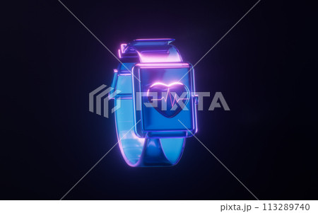 Smart watch with dark neon light effect, 3d rendering. Smart watch with dark neon light effect, 3d rendering. 113289740