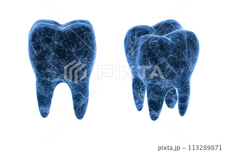 Tooth with blue structure lines, 3d rendering. Tooth with blue structure lines, 3d rendering. 113289871