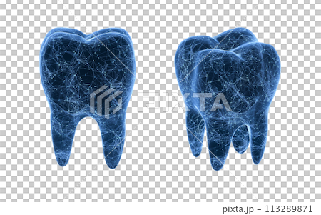 Tooth with blue structure lines, 3d rendering. Tooth with blue structure lines, 3d rendering. 113289871