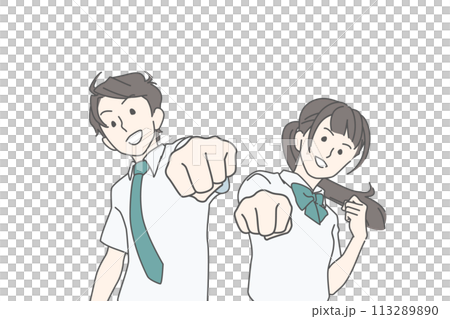 Male and female students making fighting poses Male and female students making fighting poses 113289890