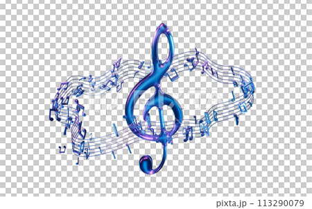 Music notes with dark neon light effect, 3d rendering. 113290079