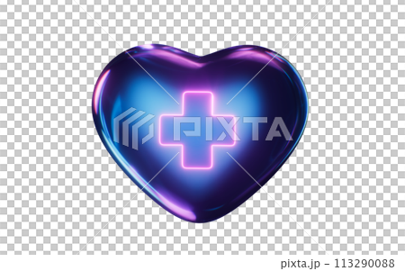 Medical heart with dark neon light effect, 3d rendering. Medical heart with dark neon light effect, 3d rendering. 113290088