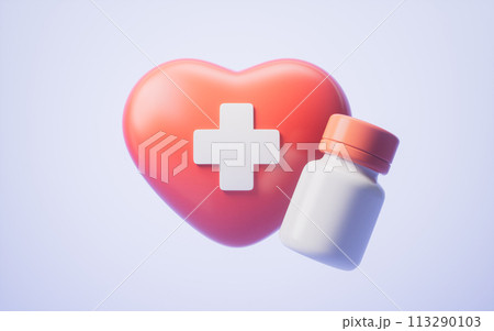 Red heart shape with medical concept, 3d rendering. Red heart shape with medical concept, 3d rendering. 113290103