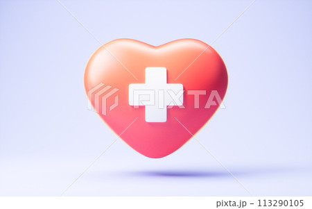 Red heart shape with medical concept, 3d rendering. Red heart shape with medical concept, 3d rendering. 113290105