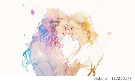 微笑み見つめ合う二人の女性 113290177