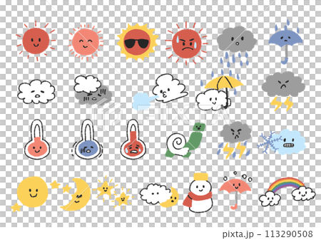 Hand-drawn comical weather icon set Hand-drawn comical weather icon set 113290508