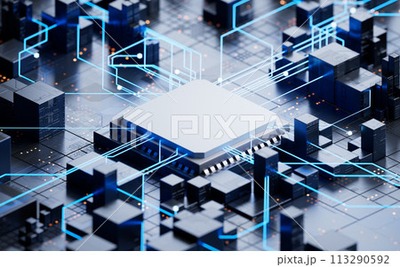 Technology circuit board and core, 3d rendering. Technology circuit board and core, 3d rendering. 113290592