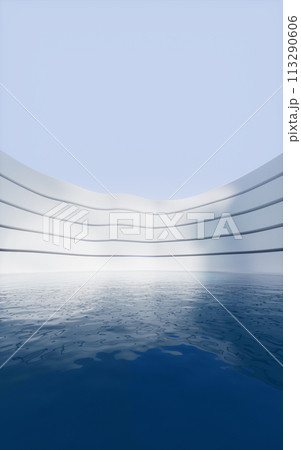 Water surface with creative geometry background, 3d rendering. 113290606