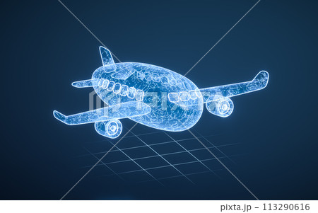 Plane with blue technology structure, 3d rendering. Plane with blue technology structure, 3d rendering. 113290616