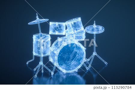 Drum set with blue technology structure, 3d rendering. 113290784