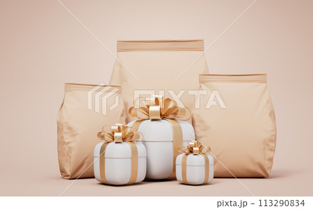Brown blank paper package bag, 3d rendering. 113290834