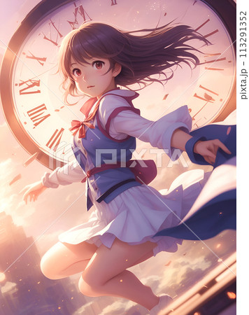 大きな時計がある女性のイラスト「AI生成画像」 大きな時計がある女性のイラスト「AI生成画像」 113291352