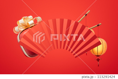 Ancient Chinese fan background, 3d rendering. 113291424
