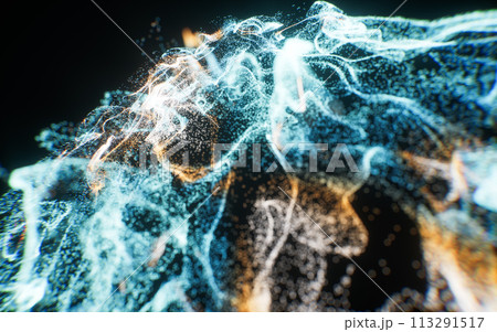 Abstract flowing wave particles background, 3d rendering. 113291517