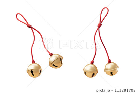 Golden round bell and red line, 3d rendering. Golden round bell and red line, 3d rendering. 113291708