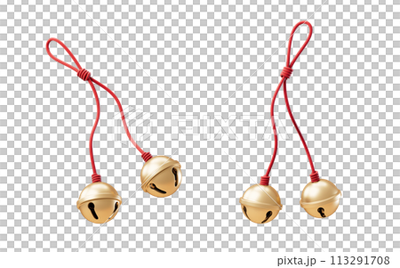 Golden round bell and red line, 3d rendering. 113291708