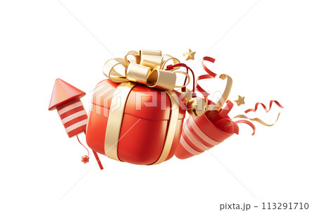 Gift box with cartoon style, 3d rendering. 113291710