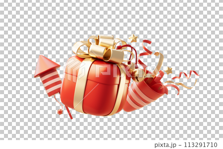 Gift box with cartoon style, 3d rendering. 113291710