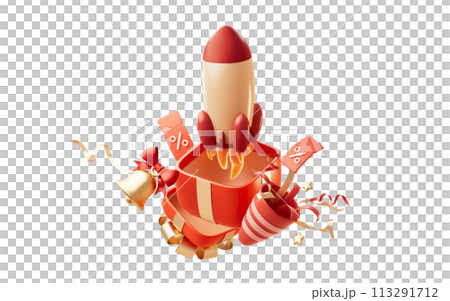 Opening gift box and rocket, 3d rendering. 113291712
