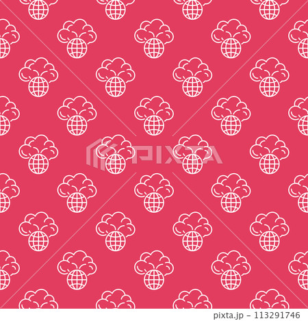 Earth Globe with Mushroom Cloud Explosion vector seamless pattern in outline style 113291746