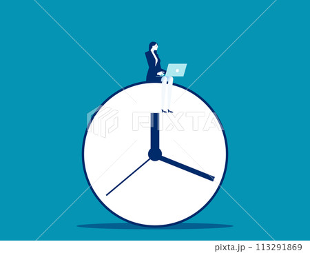 Sitting on clock working. After hours worker 113291869