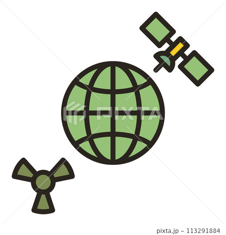 Space Based Nukes with Earth and Satellite vector colored icon or symbol Space Based Nukes with Earth and Satellite vector colored icon or symbol 113291884