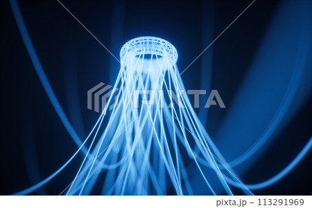 Glowing neon hanging lines, 3d rendering. Glowing neon hanging lines, 3d rendering. 113291969